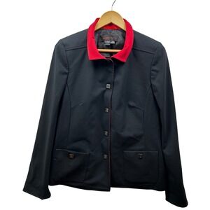 Nina McLemore Jacket Womens 10 Black Red Trim Career Blazer Stretch‎ Made in USA